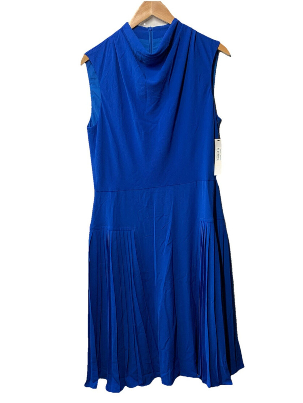 Maggy London Sleeveless Cowl Neck Dress Fluted Skirt Black Size 14 Blue GT911M